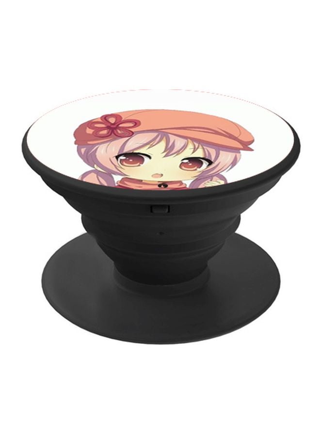 BP Anime Girl Printed Pop Socket Phone Holder White/Pink/Red - Image 1
