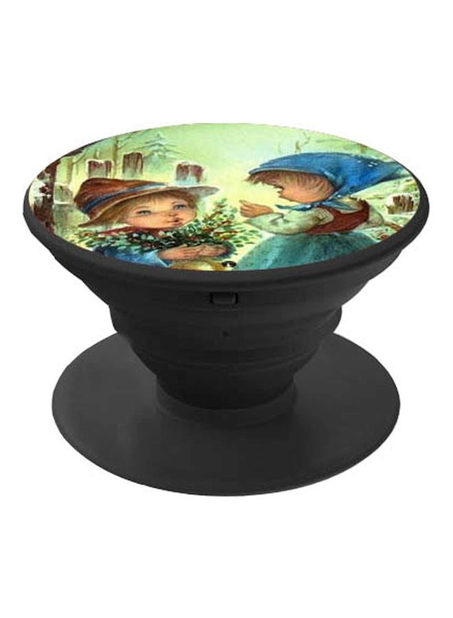 BP Boy Giving Flowers To A Girl Printed Pop Socket Phone Holder Blue/Brown/Black - Image 1