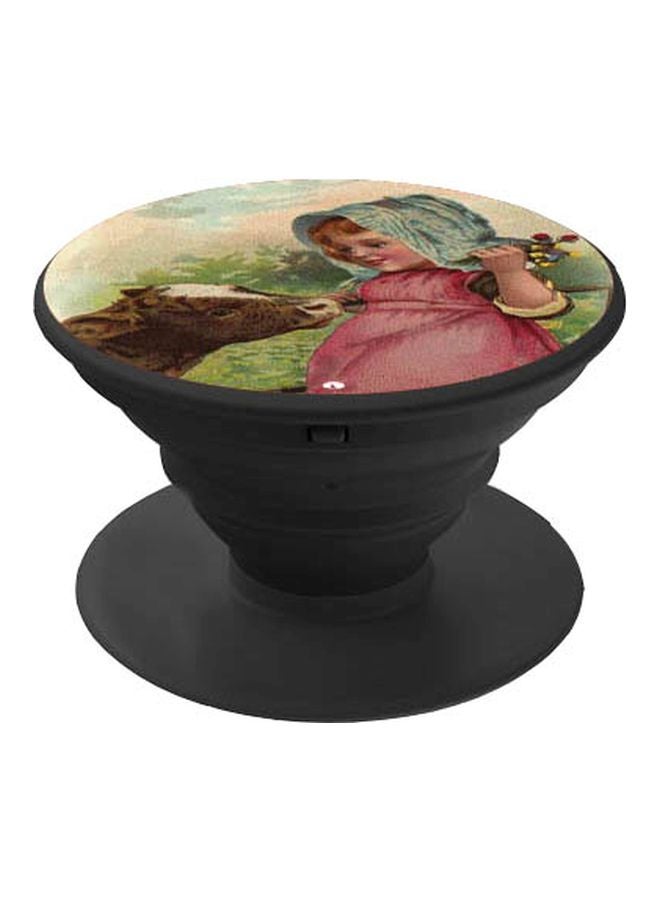 BP Girl Feeding A Calf Printed Pop Socket Phone Holder Pink/Brown/Green - Image 1