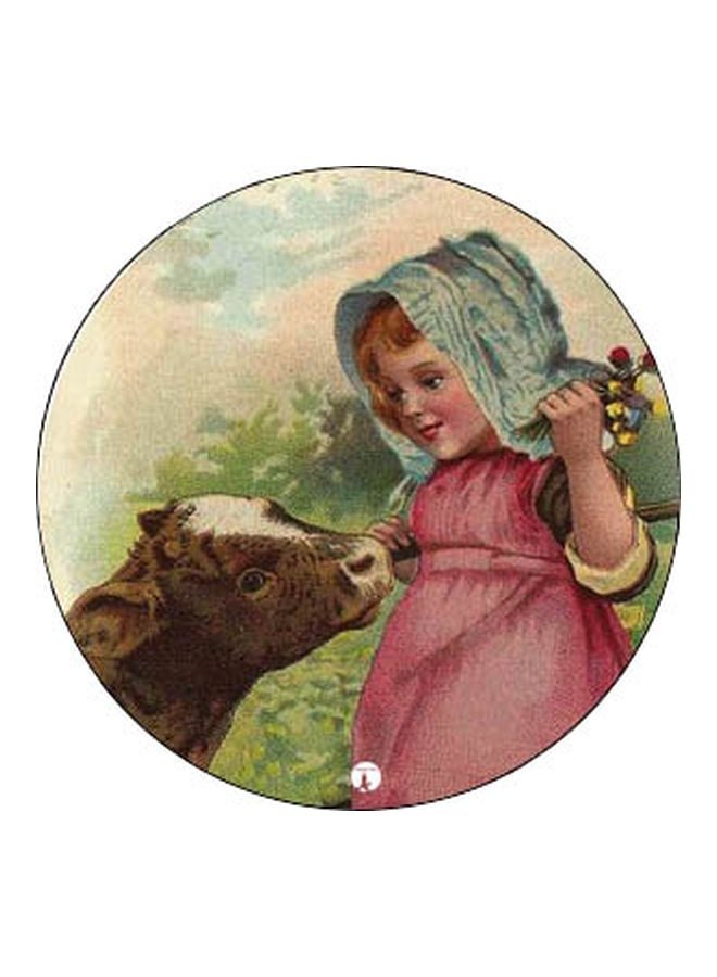 BP Girl Feeding A Calf Printed Pop Socket Phone Holder Pink/Brown/Green - Image 2