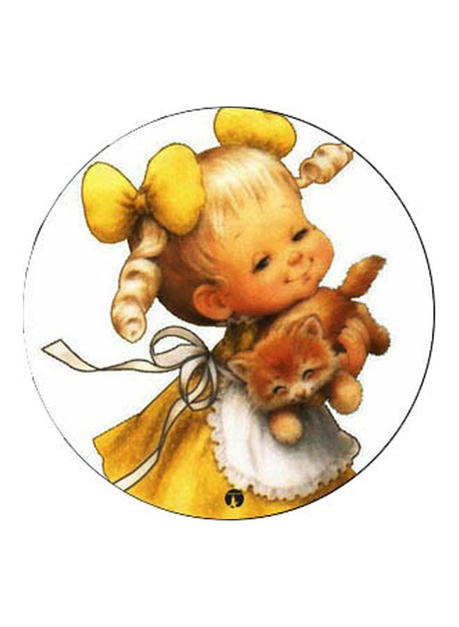 BP Girl With A Cat Printed Pop Socket Phone Holder Yellow/Brown/White - Image 2