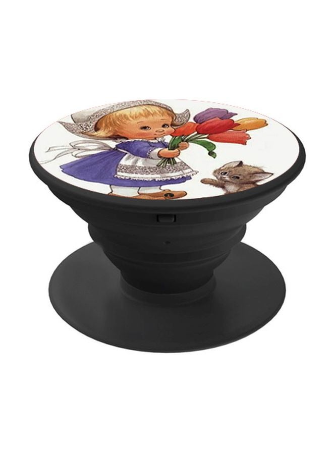 بي بي حامل هاتف بوب سوكيت بطبعة فتاة مع قطة أبيض/أرجواني/أسود - Image 1