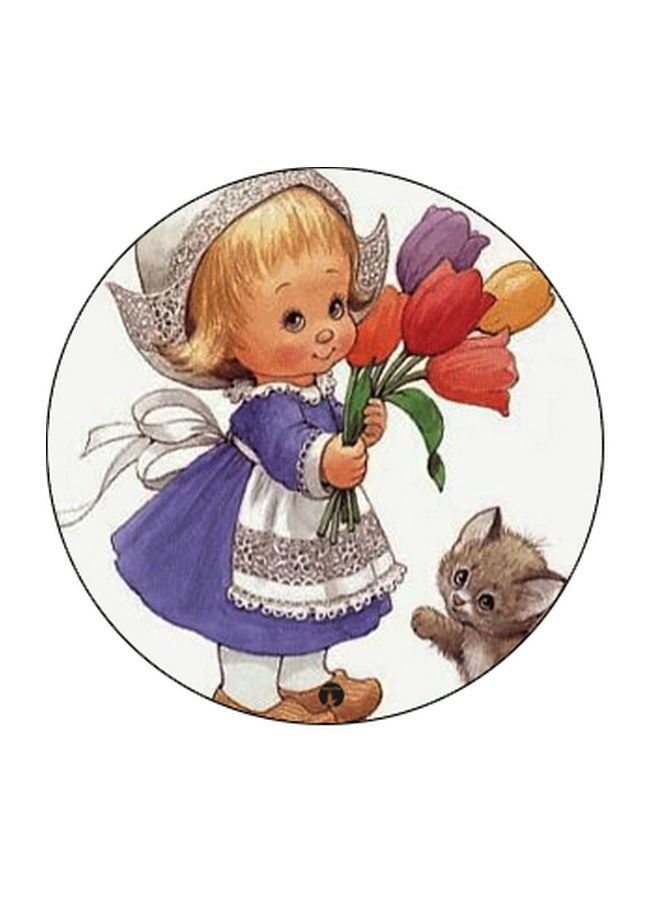 بي بي حامل هاتف بوب سوكيت بطبعة فتاة مع قطة أبيض/أرجواني/أسود - Image 2