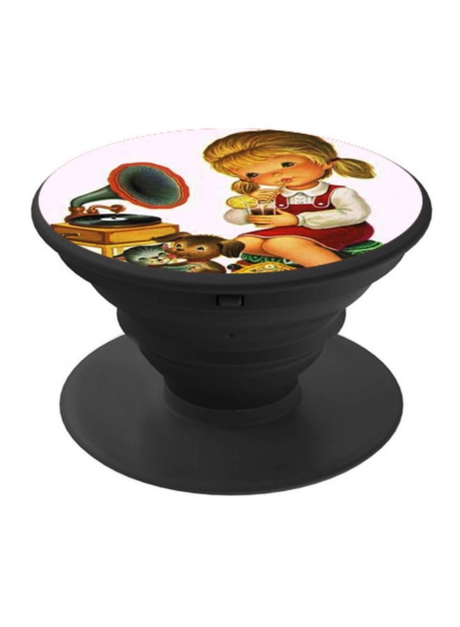 BP Cartoon Girl Printed Pop Socket Phone Holder Pink/Beige/Black - Image 1