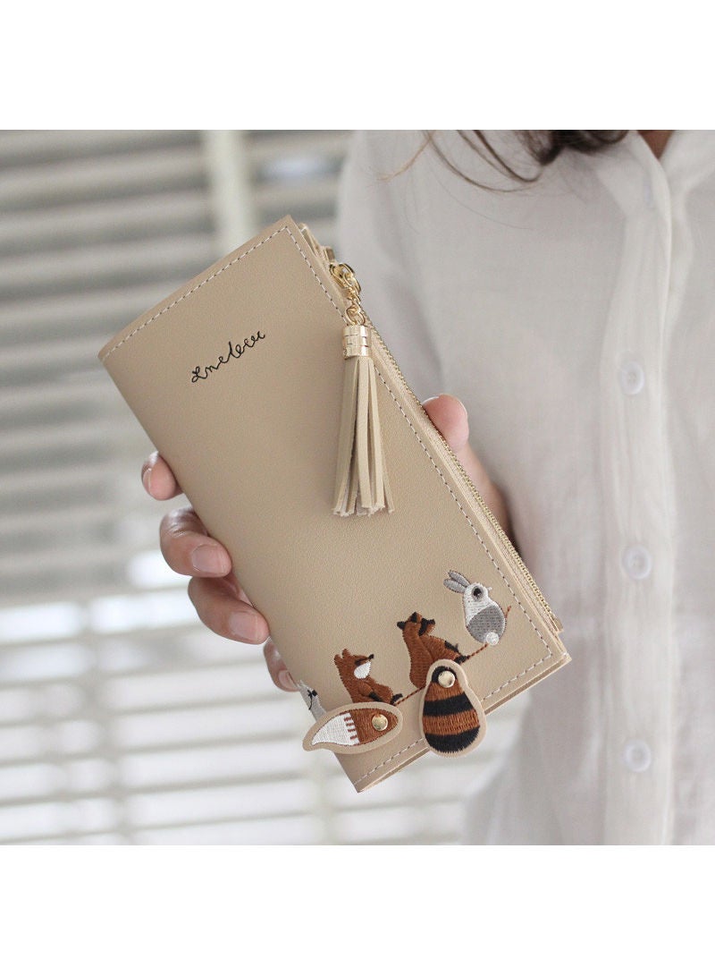 فريت محفظة عصرية بتصميم طويل للسيدات بيج - Image 2