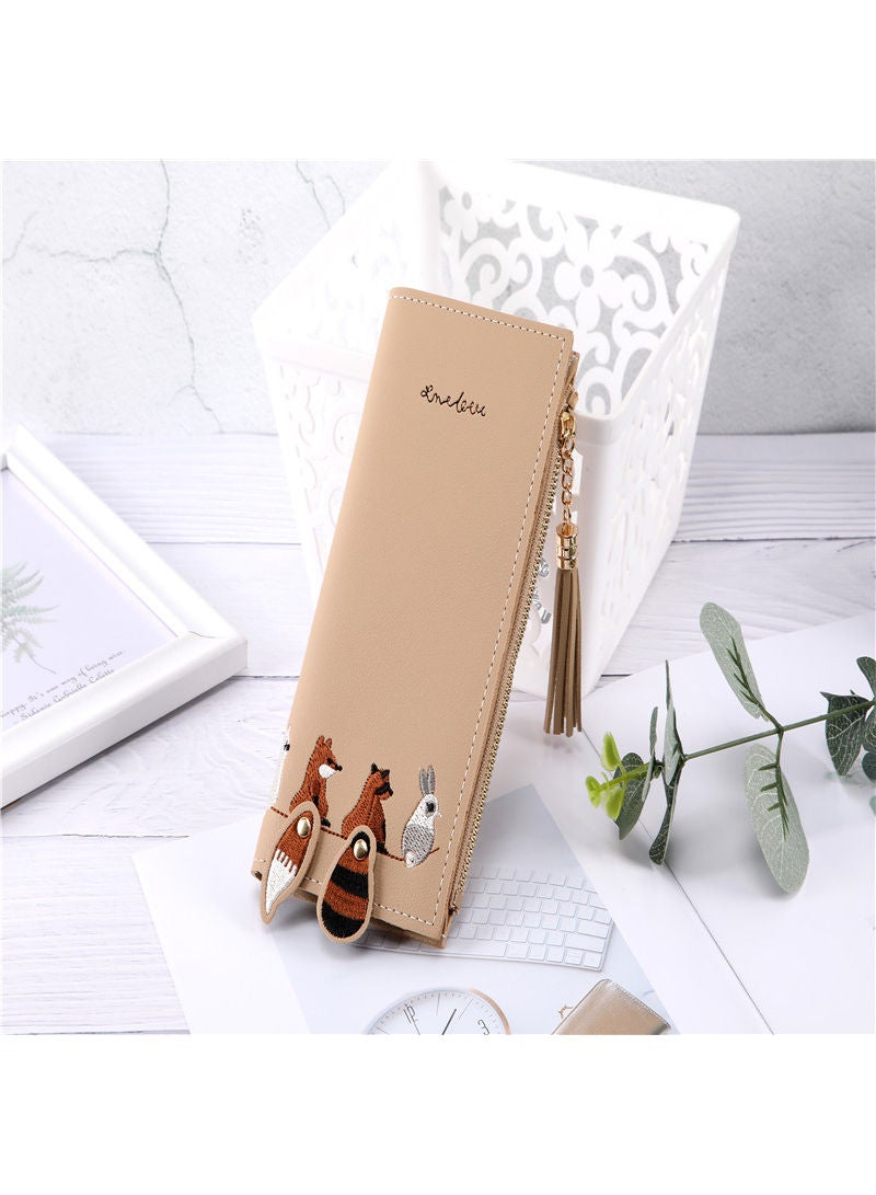 فريت محفظة عصرية بتصميم طويل للسيدات بيج - Image 3