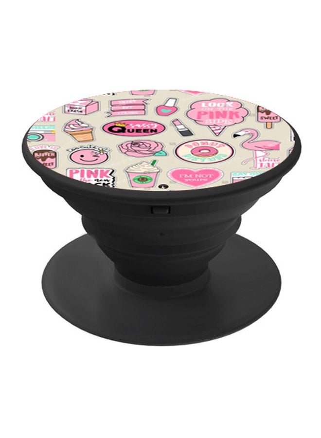 BP Cartoon Printed Pop Socket Phone Holder Pink/Beige/Black - Image 1