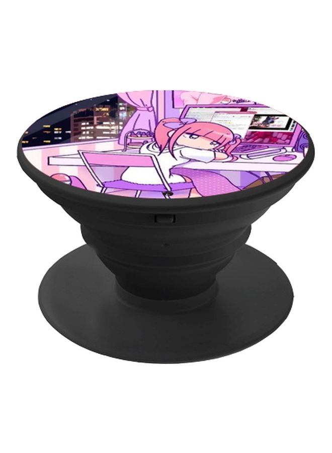 BP Cartoon Girl Printed Pop Socket Phone Holder Pink/Purple/Black - Image 1