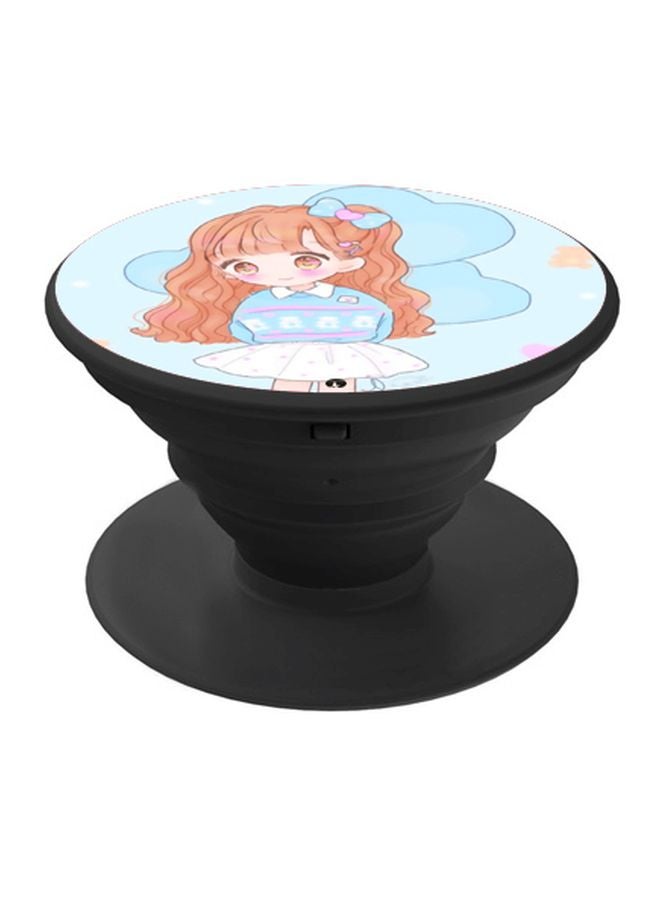 BP Cartoon Girl Printed Pop Socket Phone Holder Blue/Brown/White - Image 1