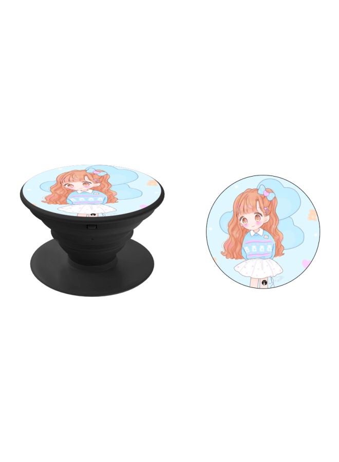BP Cartoon Girl Printed Pop Socket Phone Holder Blue/Brown/White - Image 2