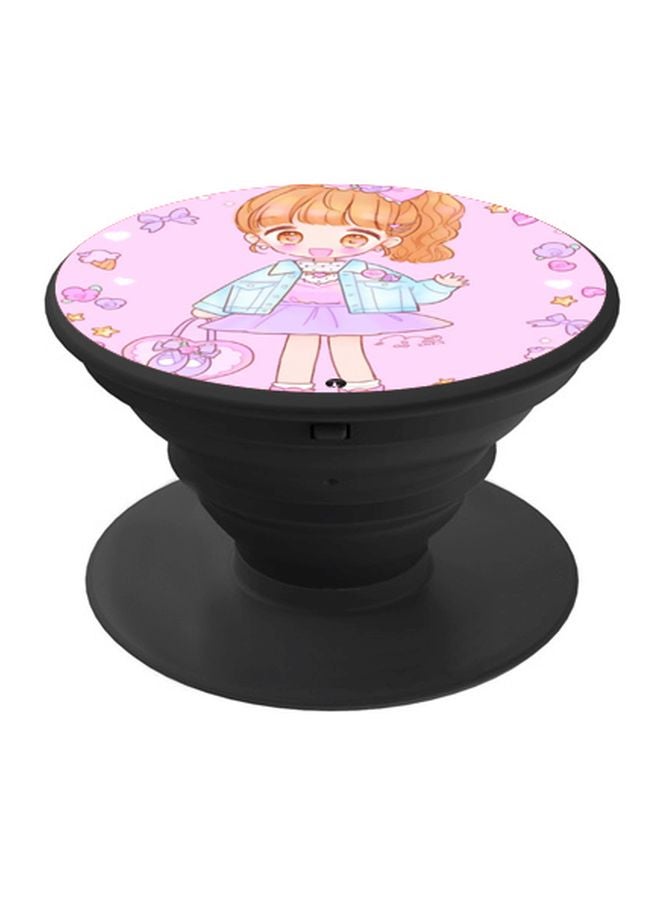 BP Cartoon Girl Printed Pop Socket Phone Holder Pink/Brown/Blue