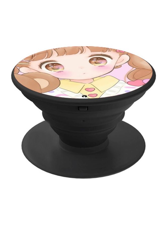 BP Cartoon Girl Printed Pop Socket Phone Holder Pink/Yellow/Beige - Image 1