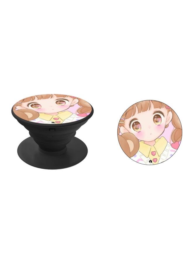BP Cartoon Girl Printed Pop Socket Phone Holder Pink/Yellow/Beige - Image 2
