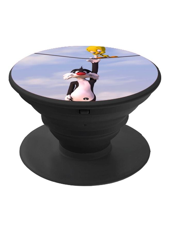 بي بي حامل هاتف على شكل مقبض أصابع منبثق بطبعة رسومات كرتونية أسود/أزرق/أبيض - Image 1