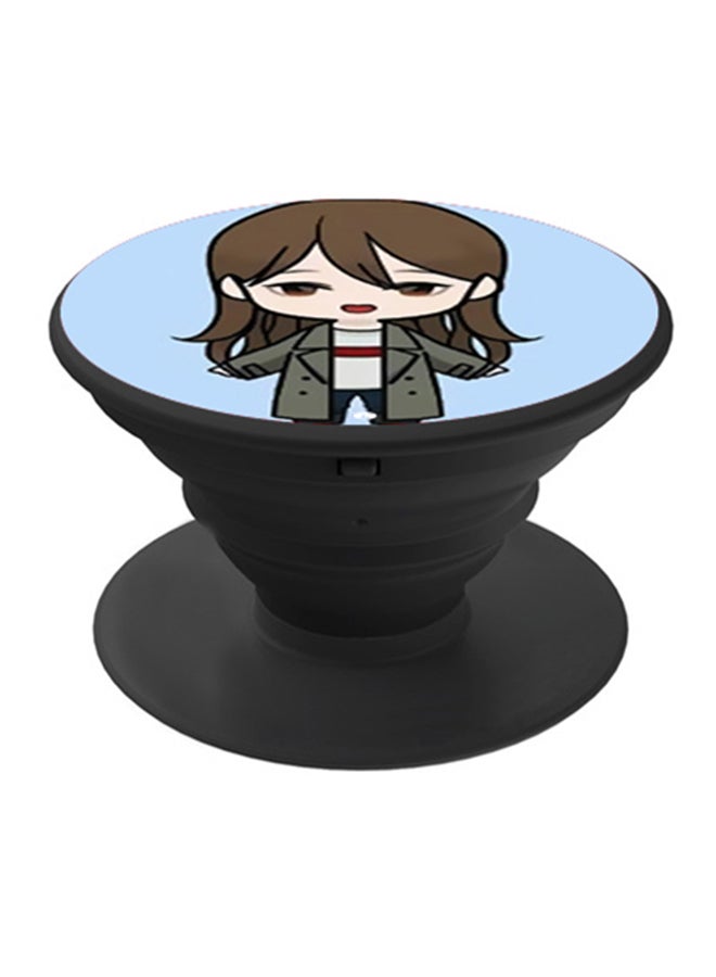 BP Girl Cartoon Printed Pop Socket Phone Holder Black/Beige/Brown - Image 1