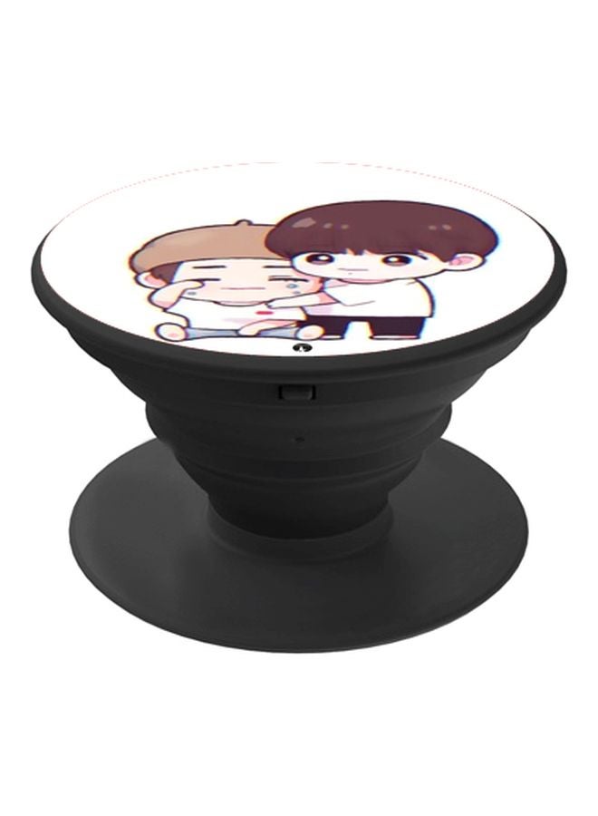 BP Cartoon Printed Pop Socket Phone Holder Black/Brown/White - Image 1