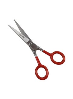Tips & Toes Professional Barber Scissors PVC Grip Stainless Steel Red/Silver 17centimeter  - Image 1