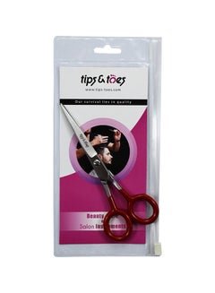 Tips & Toes Professional Barber Scissors PVC Grip Stainless Steel Red/Silver 17centimeter  - Image 3