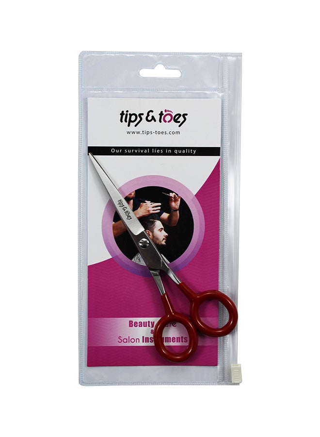 Tips & Toes Professional Barber Scissors Silver/Red 14centimeter  - Image 1