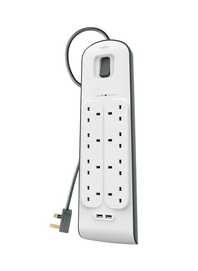 belkin 8-Outlet Surge Protection Charging Strip White/Black 2meter  - Image 1