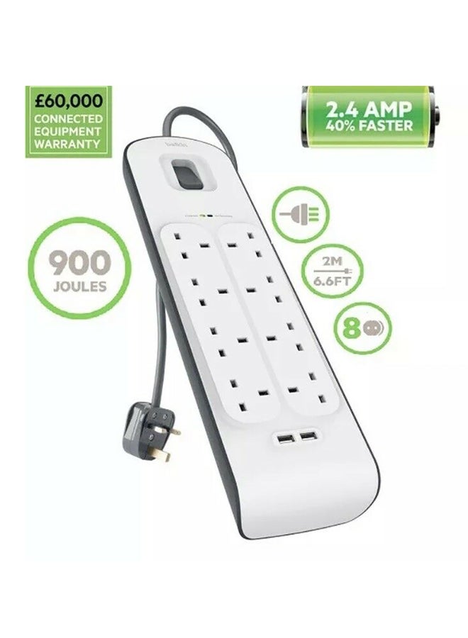 belkin 8-Outlet Surge Protection Charging Strip White/Black 2meter  - Image 3
