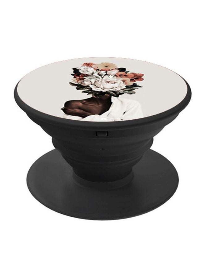 BP Flower Lady Printed Pop Socket Phone Holder Black/White/Brown - Image 1
