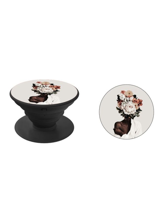 BP Flower Lady Printed Pop Socket Phone Holder Black/White/Brown - Image 2