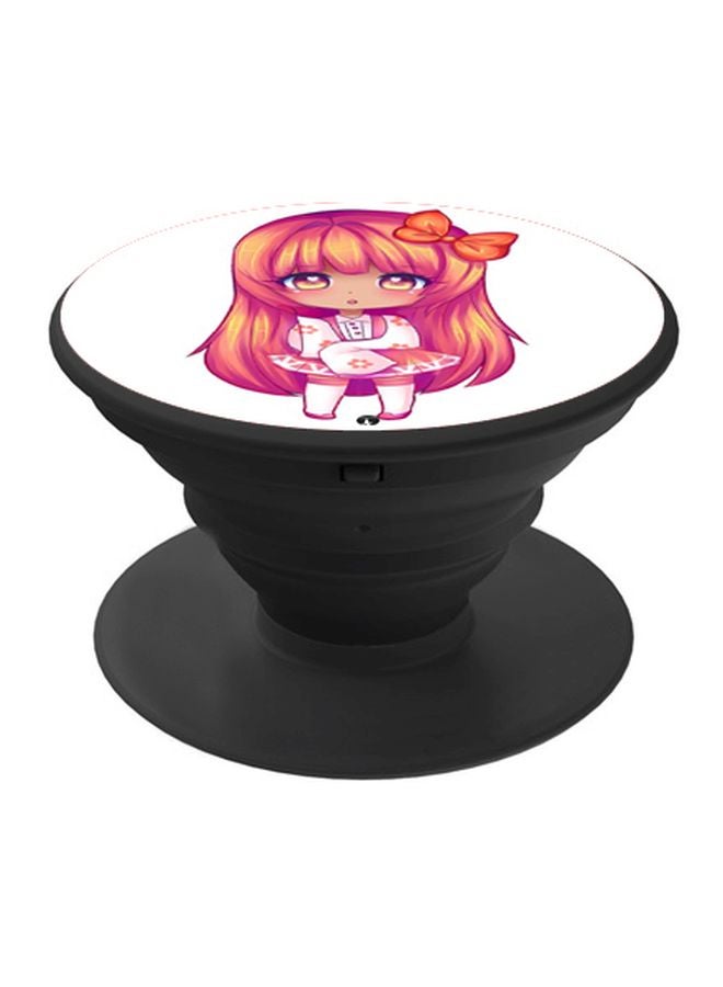 BP Anime Girl Printed Pop Socket Phone Holder White/Pink/Orange - Image 1