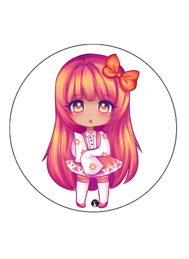 BP Anime Girl Printed Pop Socket Phone Holder White/Pink/Orange - Image 2