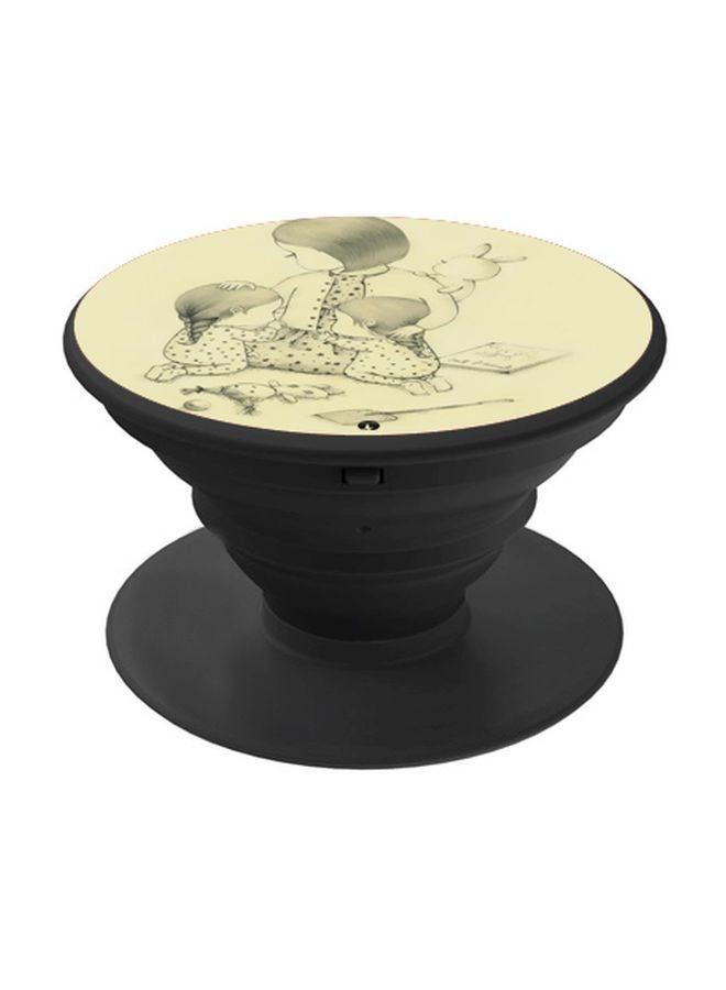 BP Cartoon Printed Pop Socket Phone Holder Light Yellow/Grey/Black - Image 1