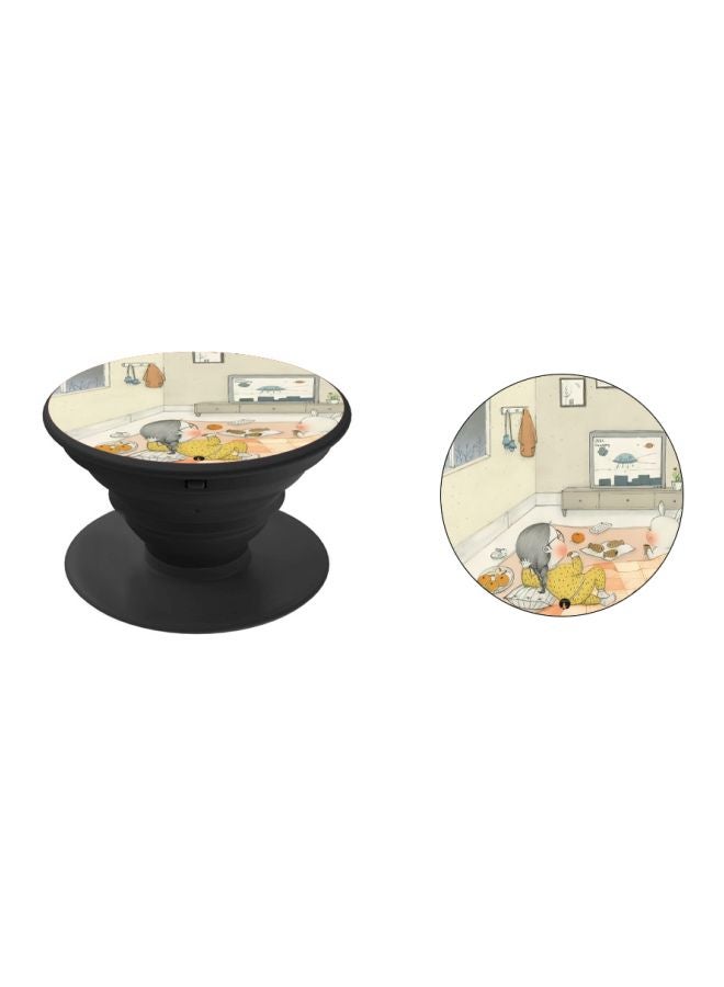 BP Cartoon Girl Printed Pop Socket Phone Holder Beige/Yellow/White - Image 2