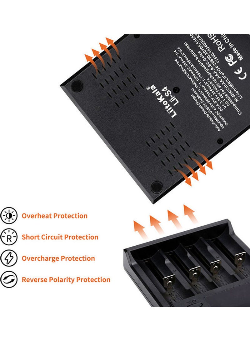 ليتوكالا شاحن بطارية ب 4 فتحات بمنفذ مايكرو USB DC أسود  - Image 4