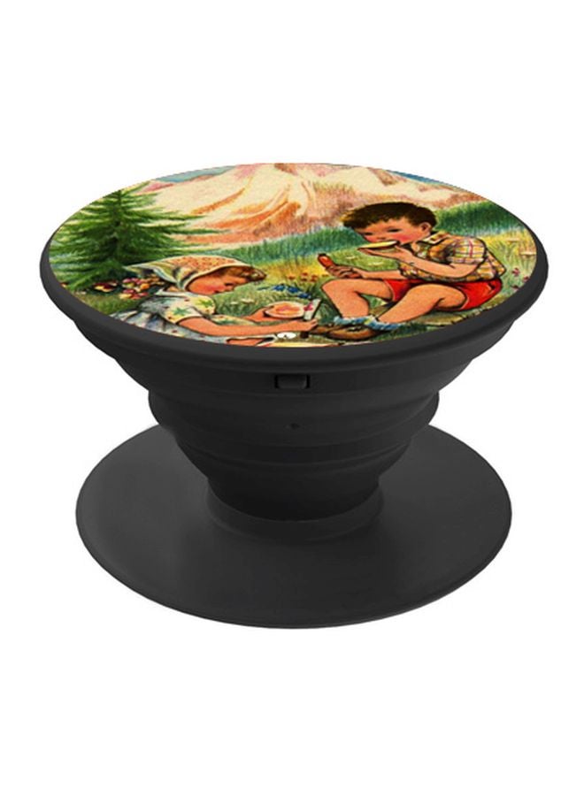 BP Cartoon Printed Pop Socket Phone Holder Black/Green/Beige - Image 1