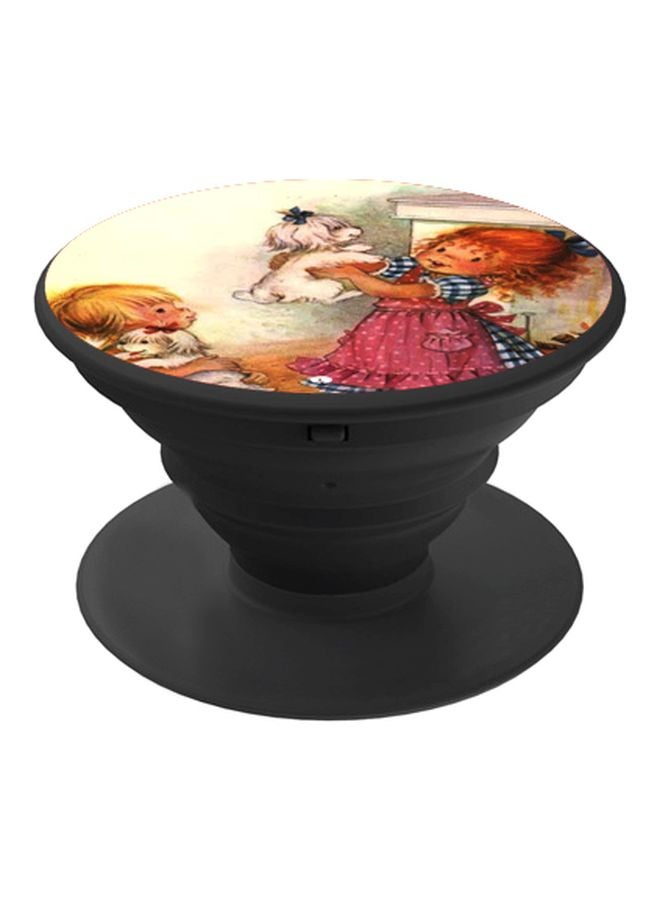 بي بي حامل هاتف على شكل مقبض أصابع منبثق بطبعة رسومات كرتونية أبيض/وردي/أسود - Image 1