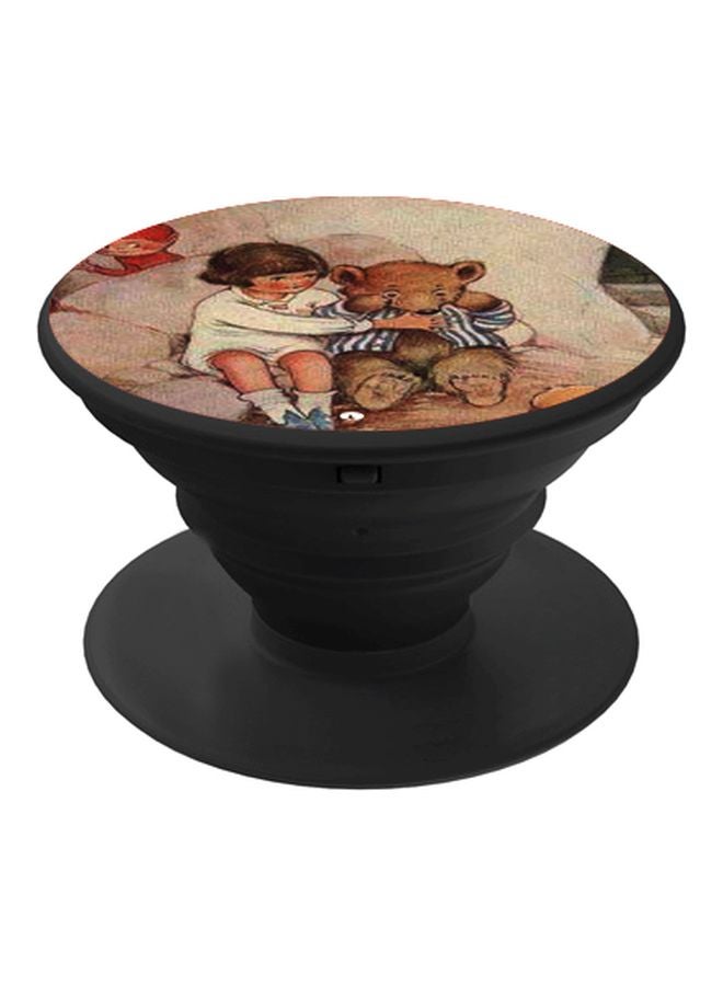 BP Cartoon Printed Pop Socket Phone Holder Brown/White/Black - Image 1