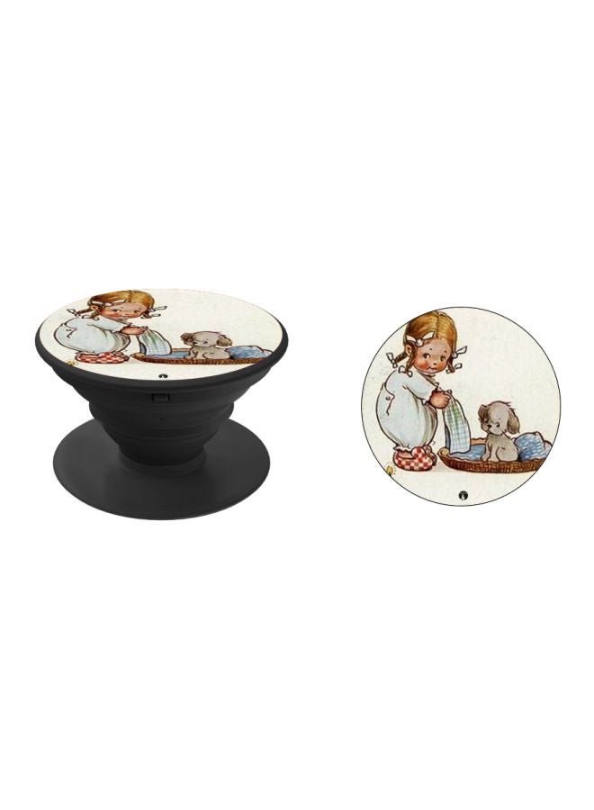 بي بي حامل هاتف على شكل مقبض أصابع منبثق بطبعة رسومات كرتونية أبيض/بني/ بيج - Image 2