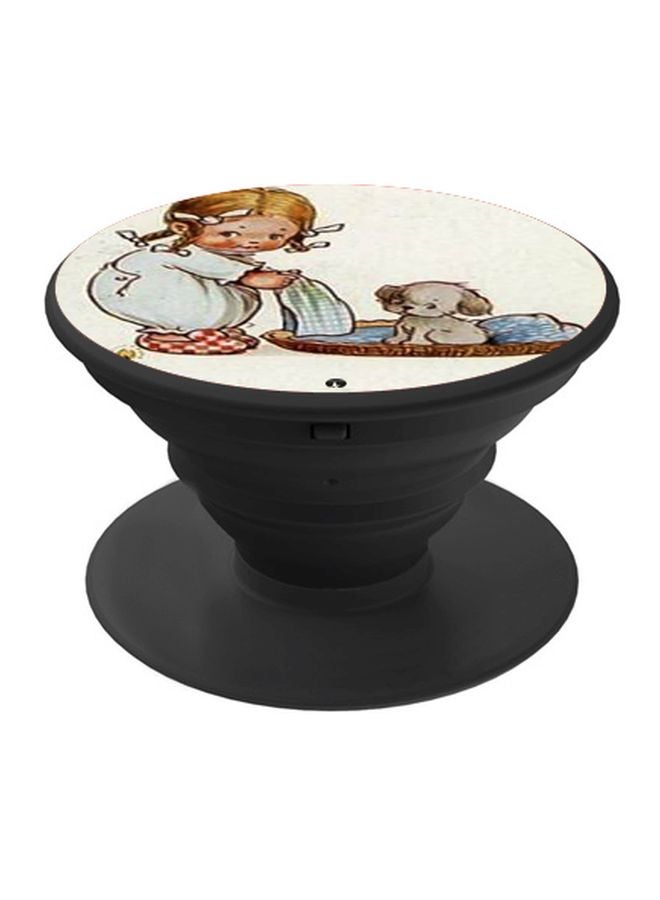 بي بي حامل هاتف على شكل مقبض أصابع منبثق بطبعة رسومات كرتونية أبيض/بني/ بيج - Image 1