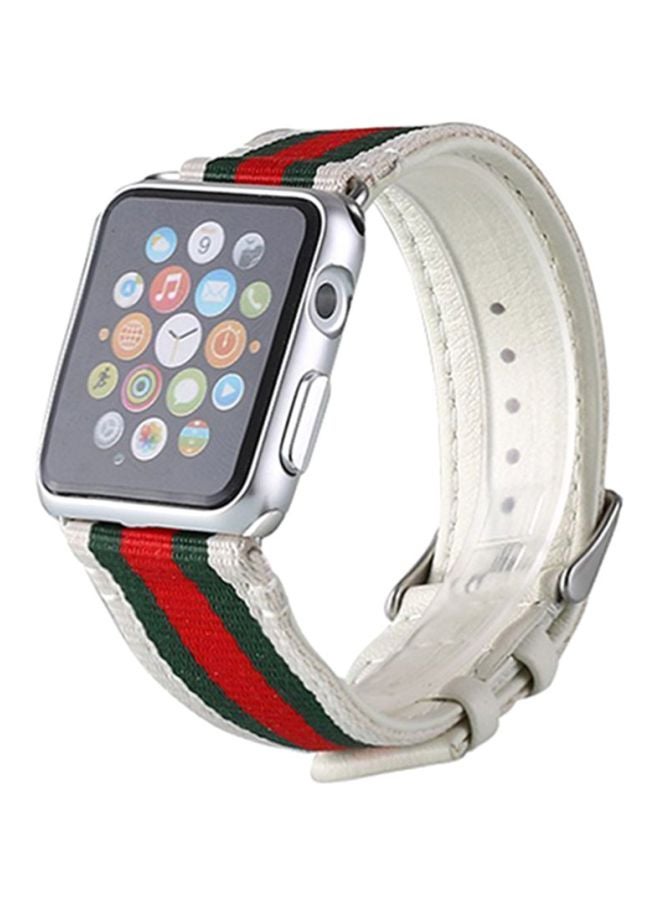 Ozone Nylon Leather Strap For Apple Watch 44mm Series 4 / 42mm Series 3 / 2 / 1 Black/Red/White - Image 2