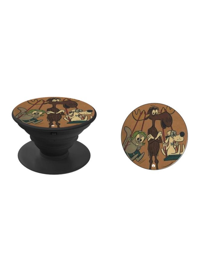 BP Cartoon Printed Pop Socket Phone Holder Brown/White/Black - Image 2