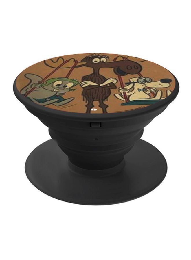 BP Cartoon Printed Pop Socket Phone Holder Brown/White/Black - Image 1