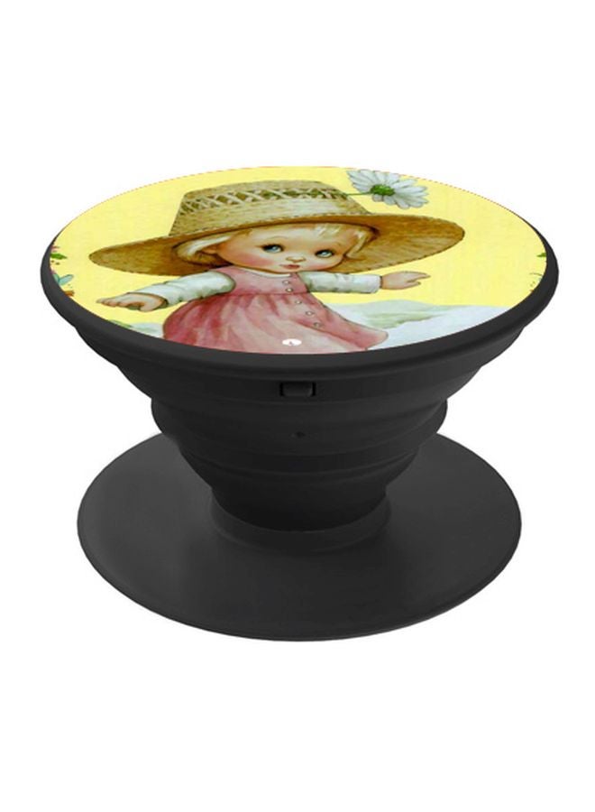 BP Cartoon Girl Printed Pop Socket Phone Holder Yellow/Beige/Pink - Image 1