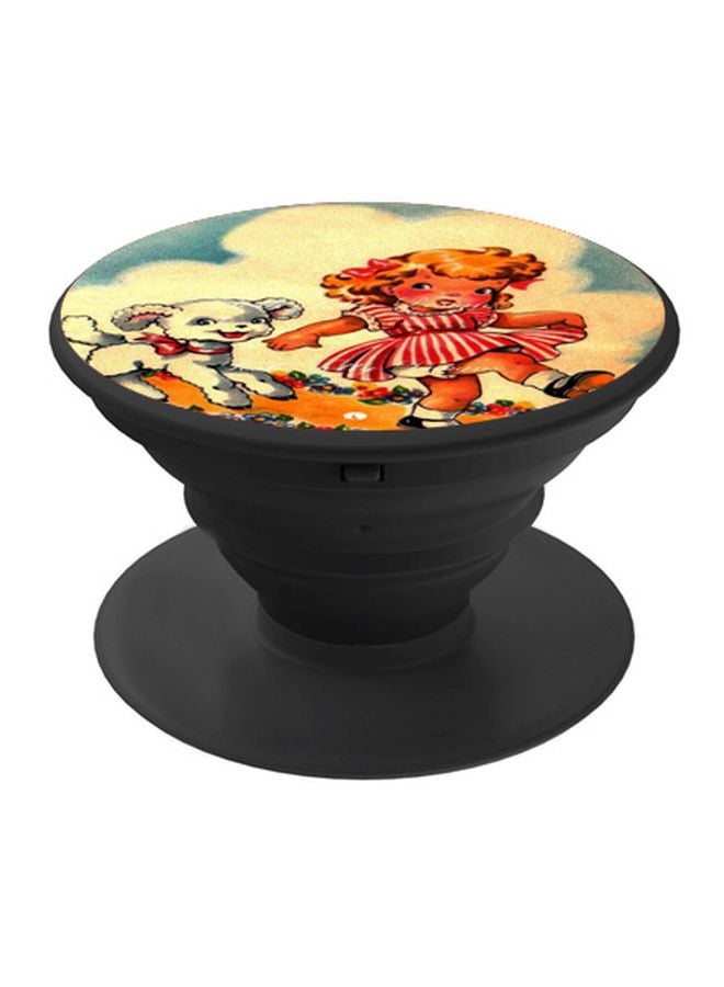 BP Cartoon Girl Printed Pop Socket Phone Holder Beige/Red/Brown - Image 1