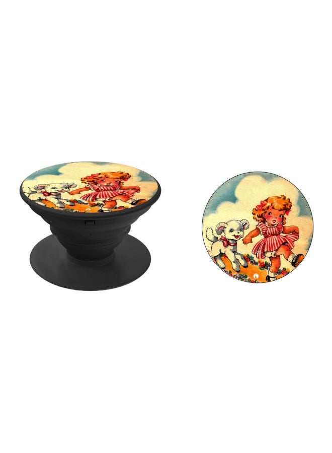 BP Cartoon Girl Printed Pop Socket Phone Holder Beige/Red/Brown - Image 2