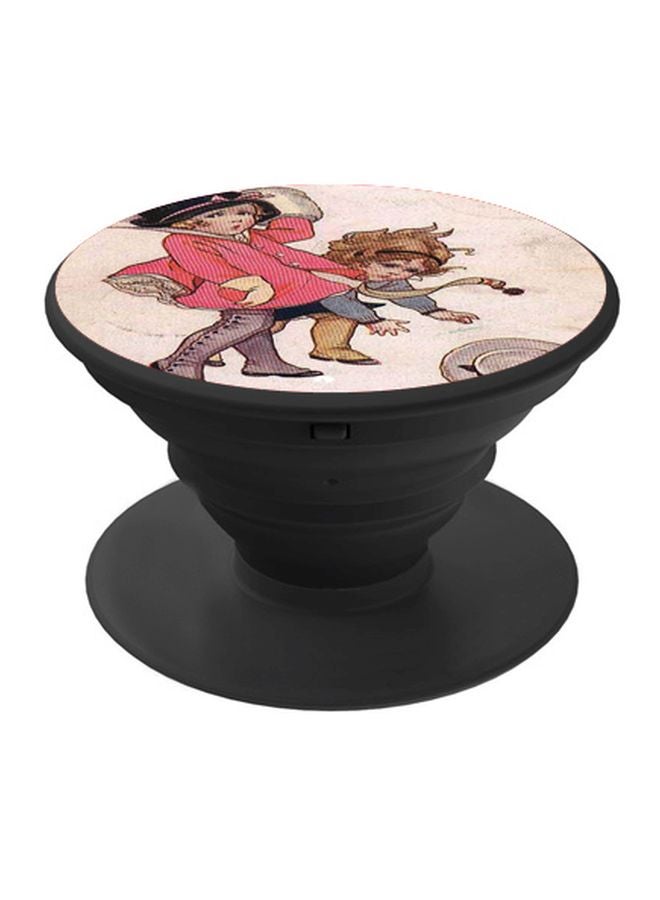 BP Cartoon Girl Printed Pop Socket Phone Holder Pink/Beige/Brown - Image 1