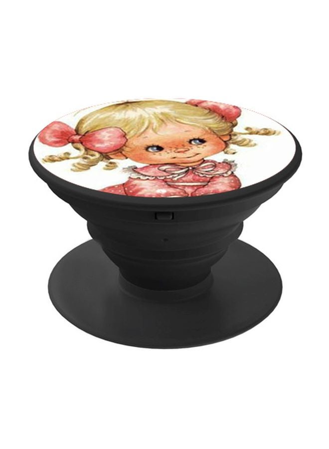 BP Cartoon Girl Printed Pop Socket Phone Holder White/Pink/Beige - Image 1
