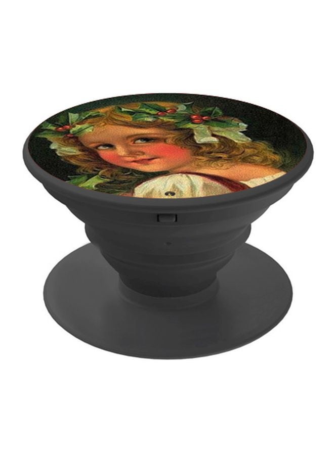 BP Cartoon Girl Printed Pop Socket Phone Holder Brown/Green/Black - Image 1