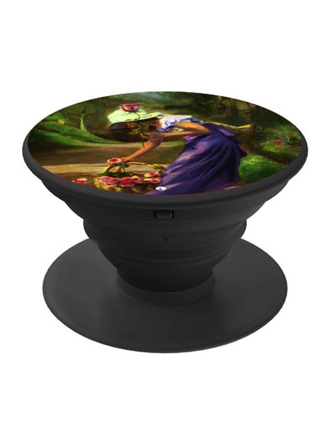 BP Girl Picking Flowers Printed Pop Socket Phone Holder Black/Purple/Green - Image 1