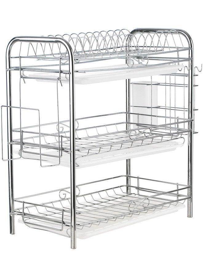 رف أطباق ثلاثي الطبقات سهل الفك والتركيب فضي/أبيض 49x18x25سم - Image 1