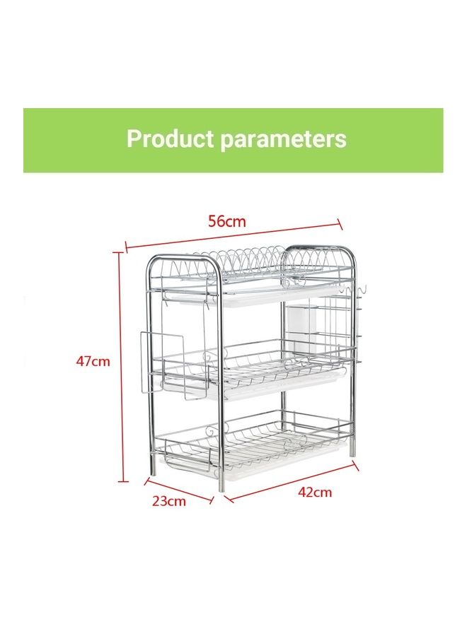 رف أطباق ثلاثي الطبقات سهل الفك والتركيب فضي/أبيض 49x18x25سم - Image 2