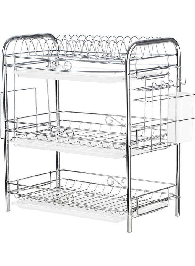 رف أطباق ثلاثي الطبقات سهل الفك والتركيب فضي/أبيض 49x18x25سم - Image 5